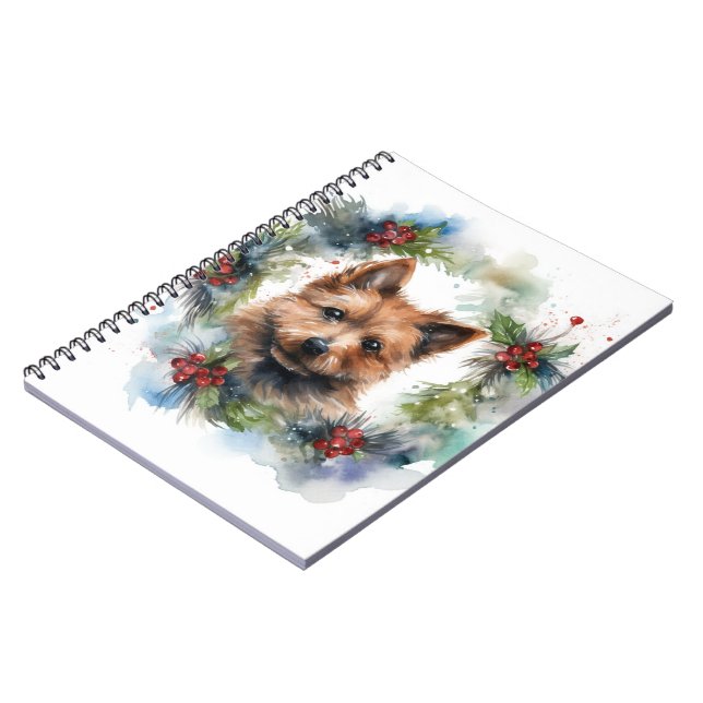Australian Terrier Christmas Wreath Festive Pup Notizblock (Linke Seite)