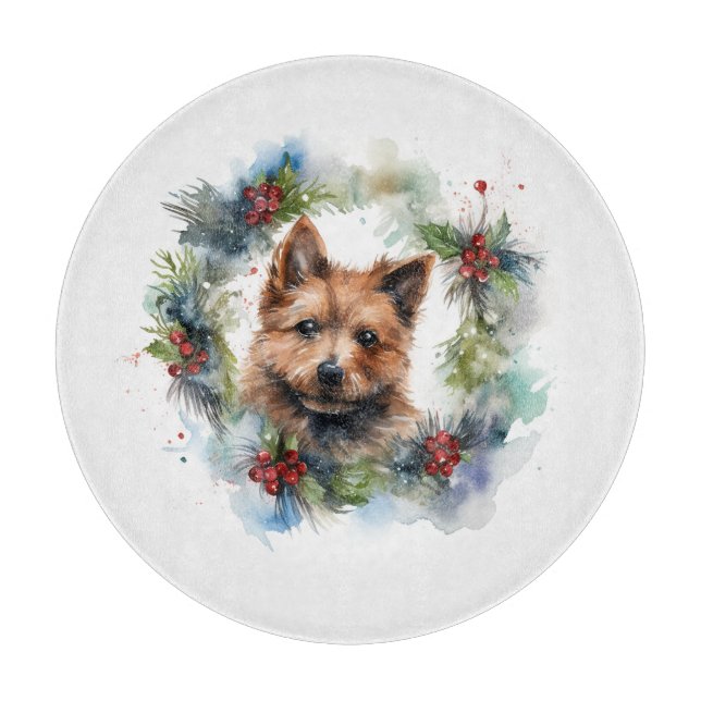 Australian Terrier Christmas Wreath Festive Pup Schneidebrett (Vorderseite)