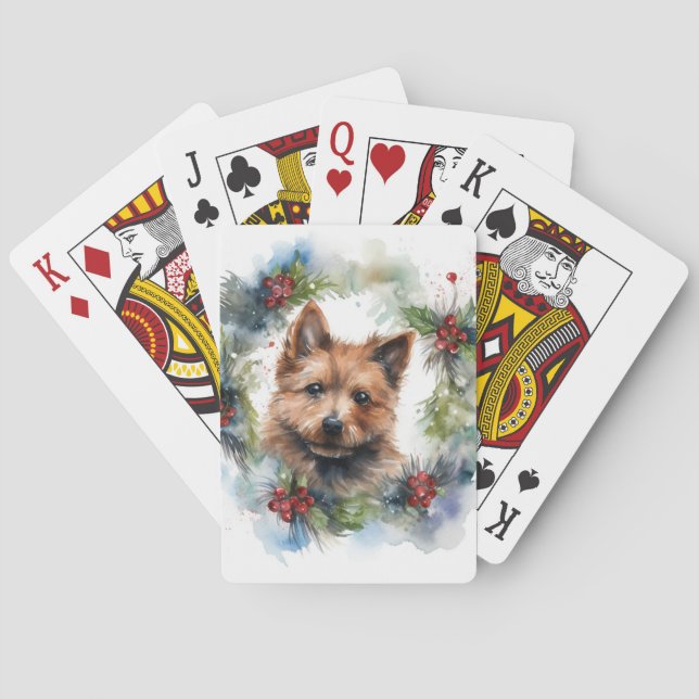 Australian Terrier Christmas Wreath Festive Pup Spielkarten (Rückseite)