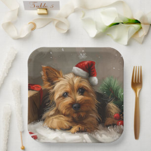 Australian Terrier Dog Christmas Festive Pappteller
