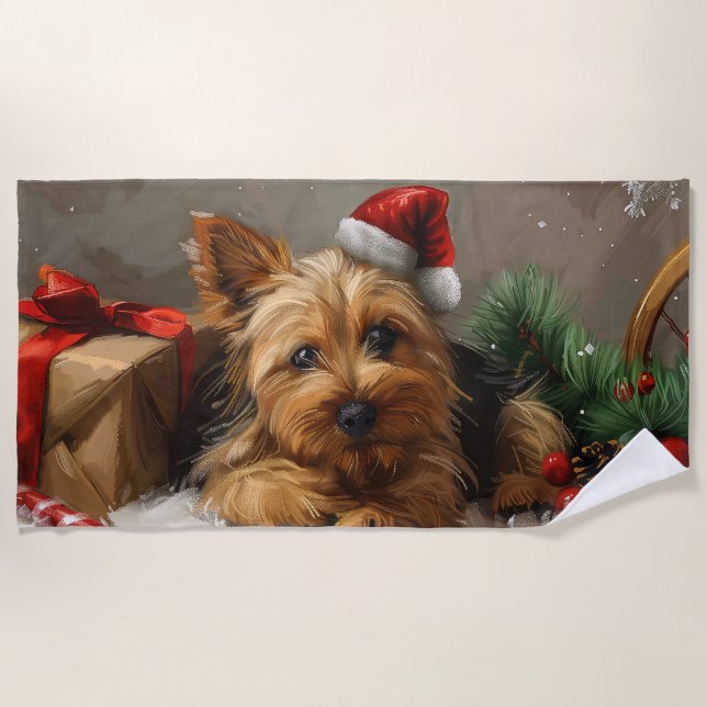 Australian Terrier Dog Christmas Festive Strandtuch (Vorderseite)