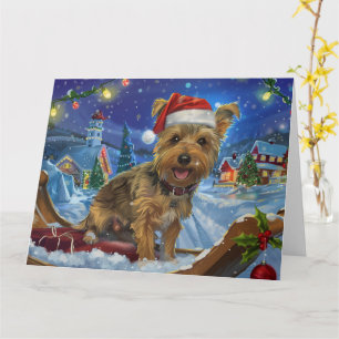 Australian Terrier Dog in Sleigh Snow Weihnachten Karte