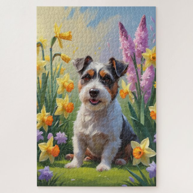 Australian Terrier Dog Spring Flowers Malerei (Vertikal)