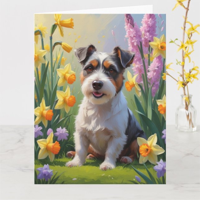 Australian Terrier Dog Spring Flowers Malerei Karte (Gelbe Blume)