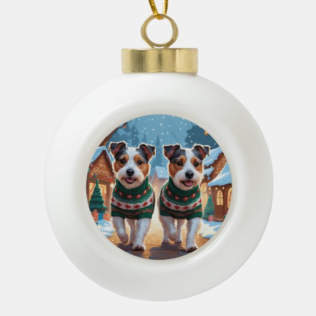 Australian Terrier Dogs Christmas Snow Holiday Keramik Kugel-Ornament (Vorderseite)