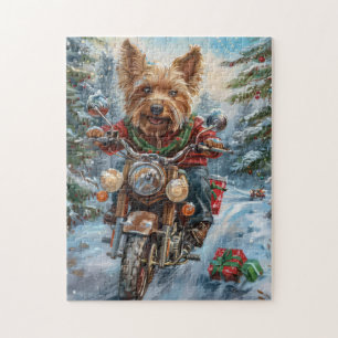 Australian Terrier fährt Motorrad Weihnachten