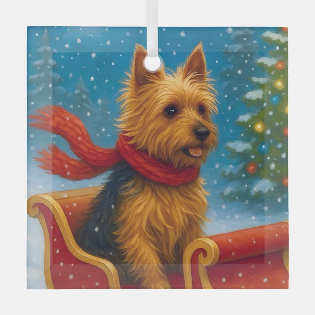 Australian Terrier Holiday  Ornament Aus Glas (Vorderseite)