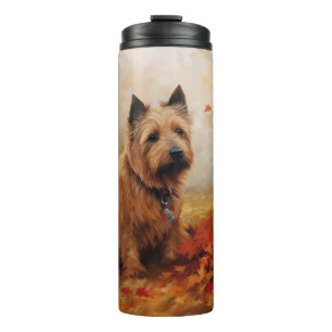 Australian Terrier im Herbstlaub Fall Inspiriert Thermosbecher