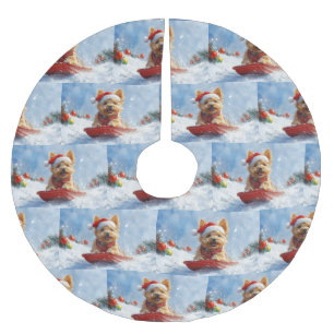 Australian Terrier im Schlitten Lass es schneien W Polyester Weihnachtsbaumdecke