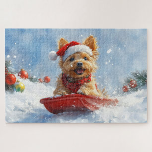 Australian Terrier in Sledge Let it Snow Christmas