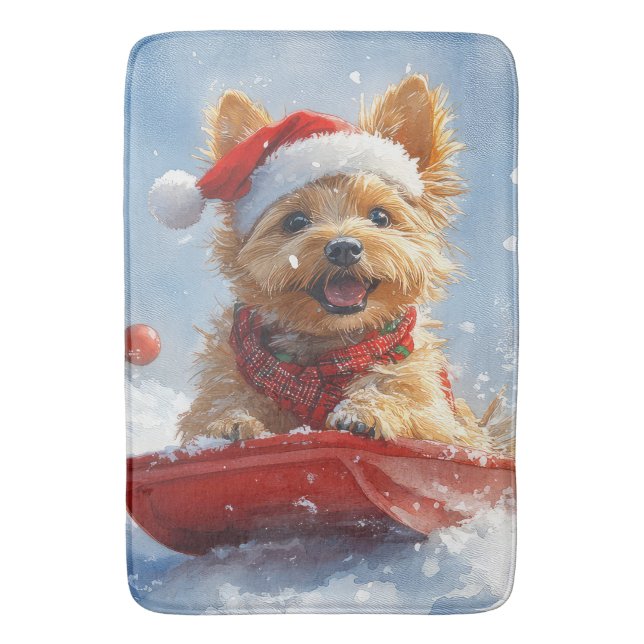 Australian Terrier in Sledge Let it Snow Christmas Badematte (Vorderseite Vertikal)