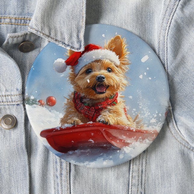 Australian Terrier in Sledge Let it Snow Christmas Button (Beispiel)