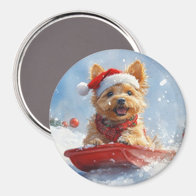 Australian Terrier in Sledge Let it Snow Christmas Magnet (Vorderseite/Rückseite)