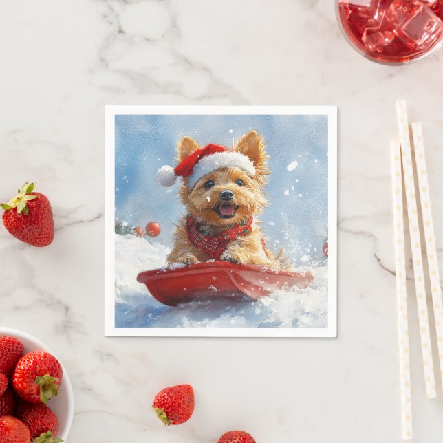 Australian Terrier in Sledge Let it Snow Christmas Serviette (Beispiel)