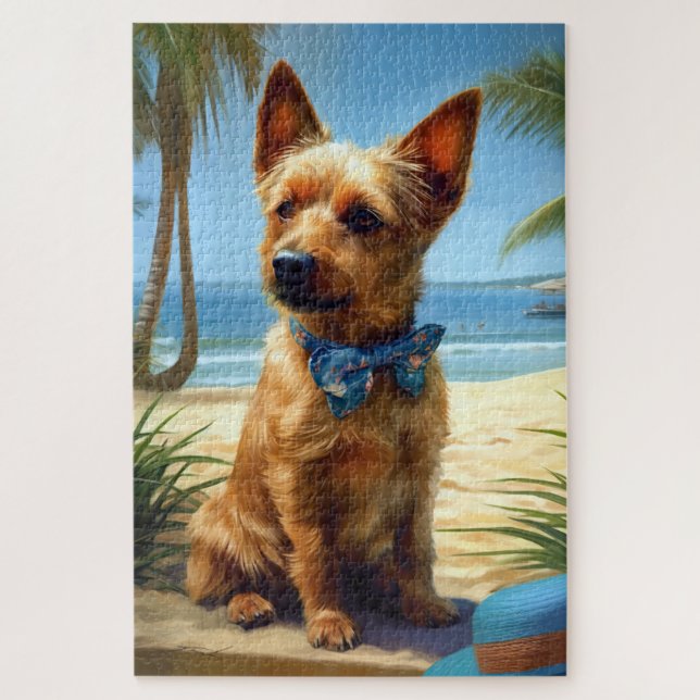 Australian Terrier On Beach Hundeliebhaber Sommerg (Vertikal)