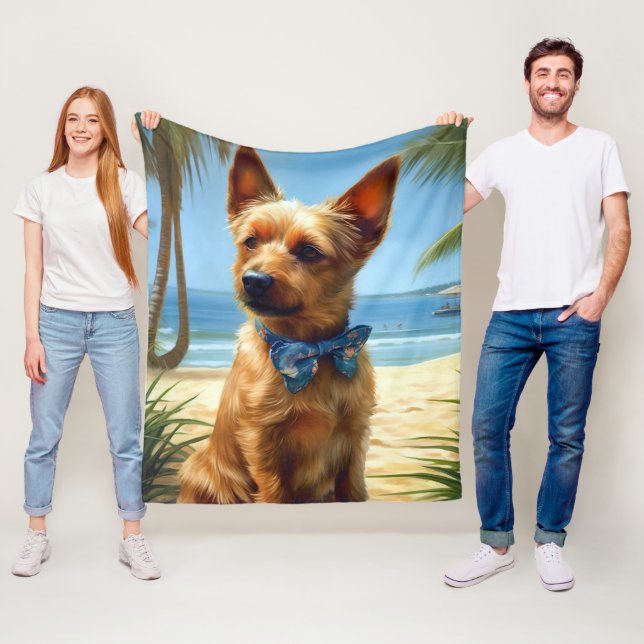Australian Terrier On Beach Hundeliebhaber Sommerg Fleecedecke (Beispiel)