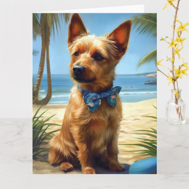 Australian Terrier On Beach Hundeliebhaber Sommerg Karte (Gelbe Blume)
