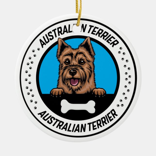Australian Terrier Peeking Illustration Badge Keramik Ornament (Vorne)