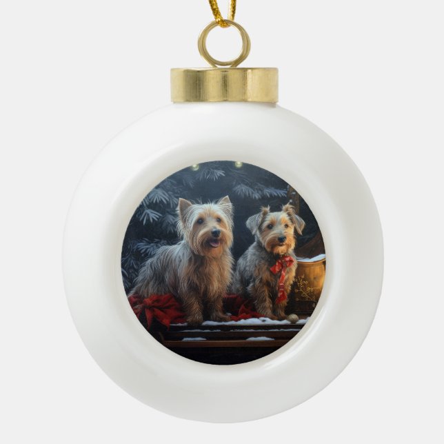 Australian Terrier Snowy Sleigh Weihnachtsdekor Keramik Kugel-Ornament (Vorderseite)