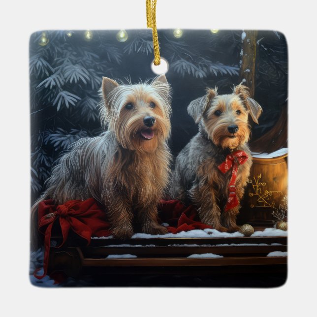 Australian Terrier Snowy Sleigh Weihnachtsdekor Keramikornament (Vorderseite)