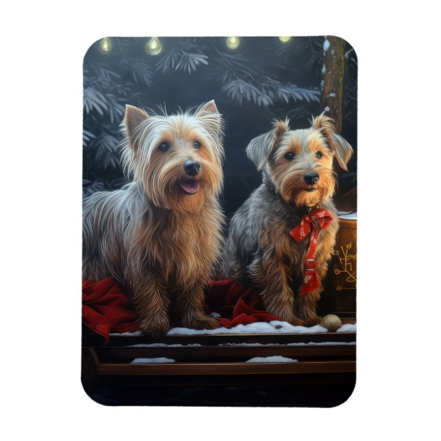 Australian Terrier Snowy Sleigh Weihnachtsdekor Magnet (Vertikal)