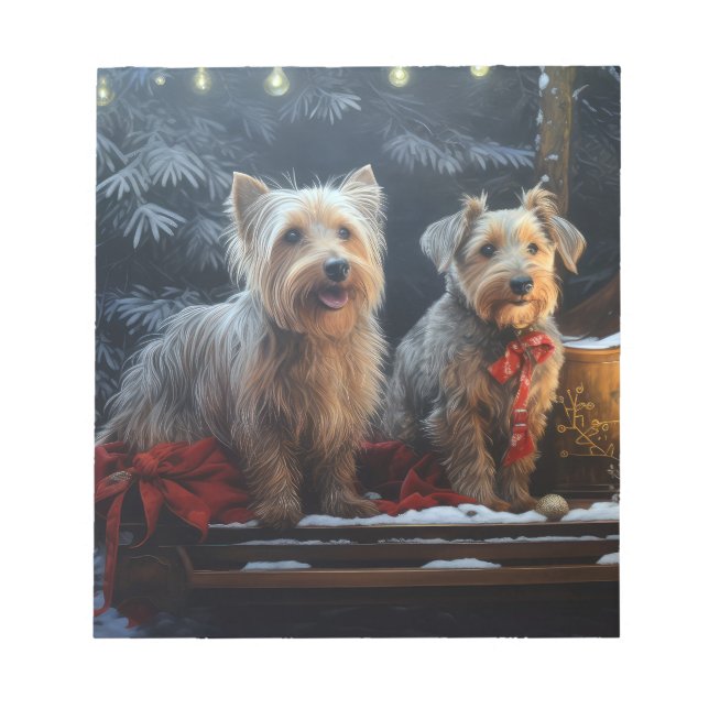 Australian Terrier Snowy Sleigh Weihnachtsdekor Notizblock (Vorderseite)