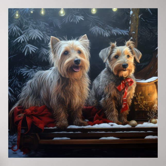 Australian Terrier Snowy Sleigh Weihnachtsdekor Poster (Vorne)