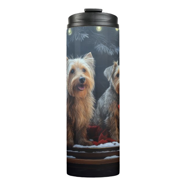 Australian Terrier Snowy Sleigh Weihnachtsdekor Thermosbecher (Vorderseite)