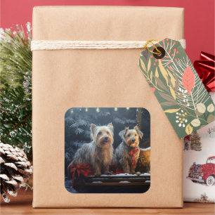 Australian Terrier Snowy Sleigh Weihnachtsdekorati Quadratischer Aufkleber