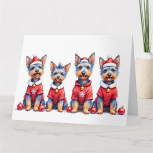 Australian Terrier Weihnachtskleid Santa Hut Karte