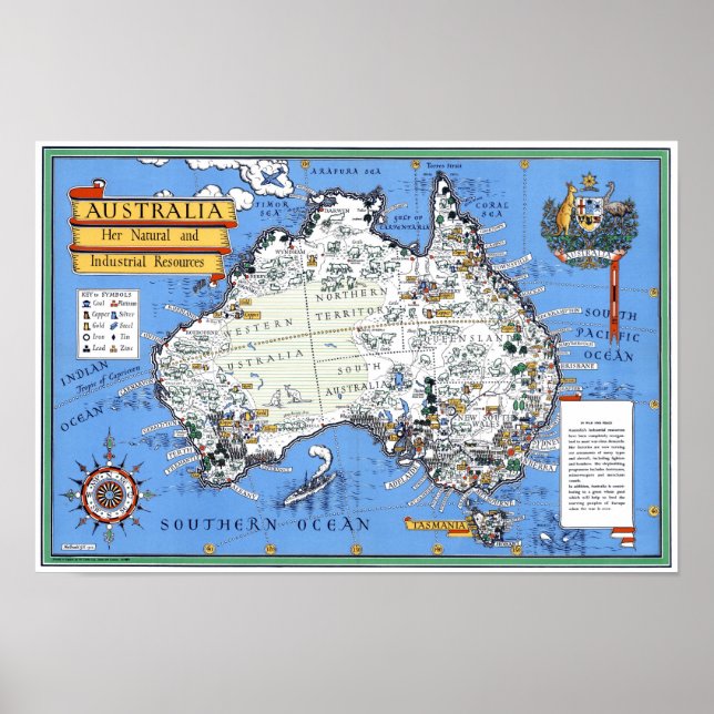 Australian Vintage Touristic Map Poster (Vorne)