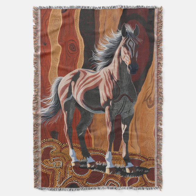 Australian Wild Brumby Throw Blanket Decke (Vorderseite Vertikal)