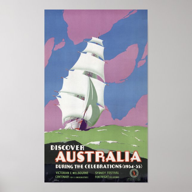 Australie Poster Vintage voyage restauré (Devant)