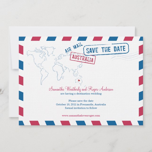 Australien Air Mail Wedding Save the Date (Vorderseite)