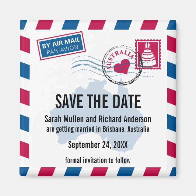 Australien Air Mail Wedding Save the Date Magnet (Vorne)