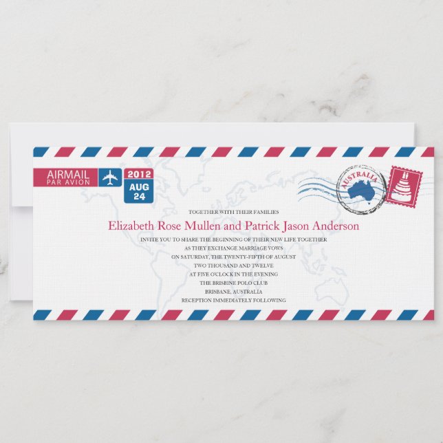 Australien Airmail Hochzeitseinladung Einladung (Vorderseite)