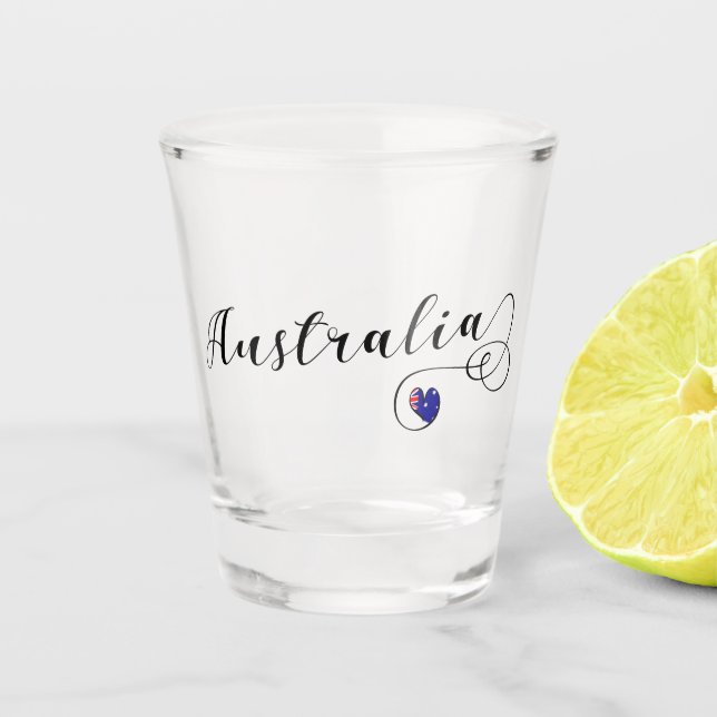 Australien, australische Flagge im Herzen Schnapsglas (Vorderseite)