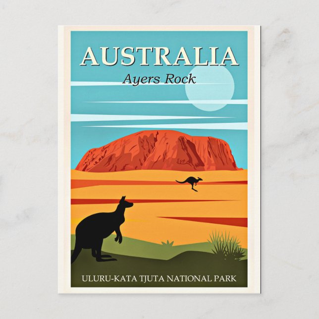 Australien, Ayers Rock, Vintage Reiseplakat Postkarte (Vorderseite)