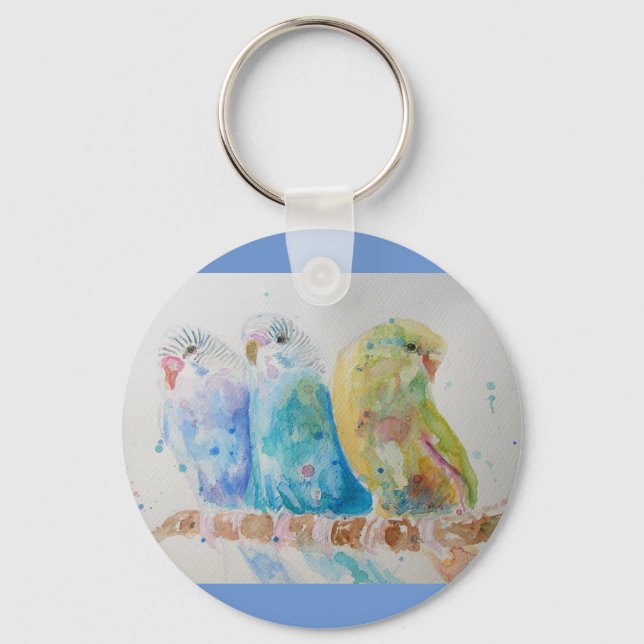 Australien Birds Budgie Wasserfarbe Kunst Schlüsselanhänger (Vorderseite)