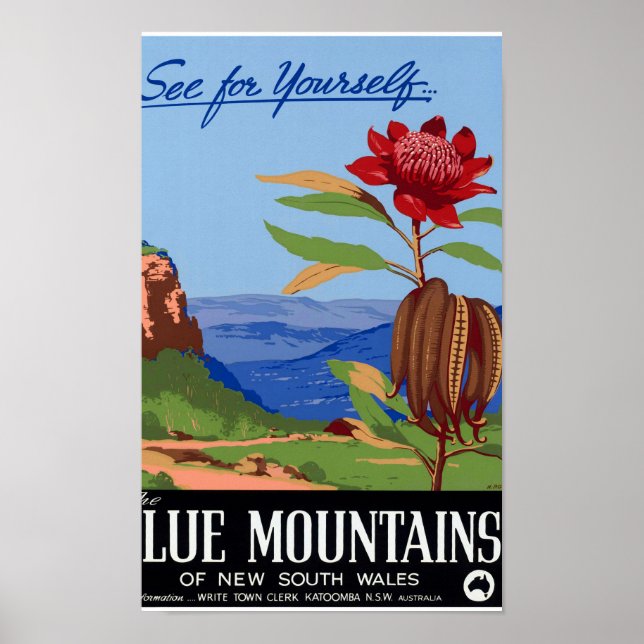 Australien Blaue Berge restauriert Vintage Poster (Vorne)