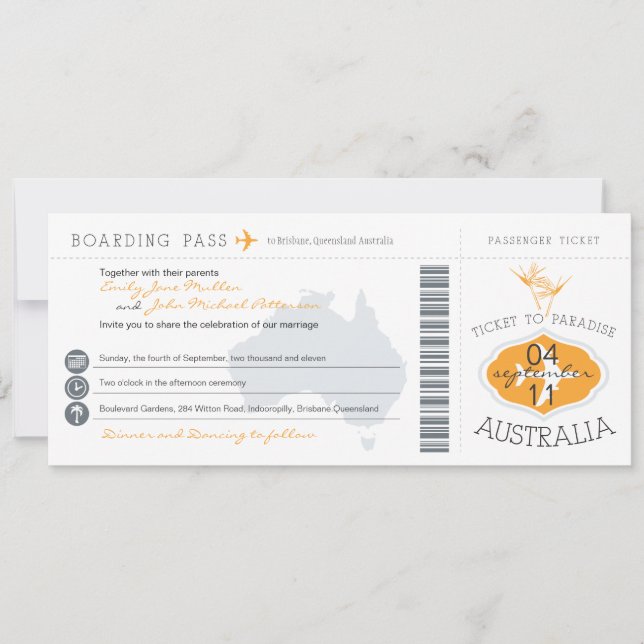 Australien-Boarding-Durchlauf-Hochzeits-Einladung Einladung (Vorderseite)