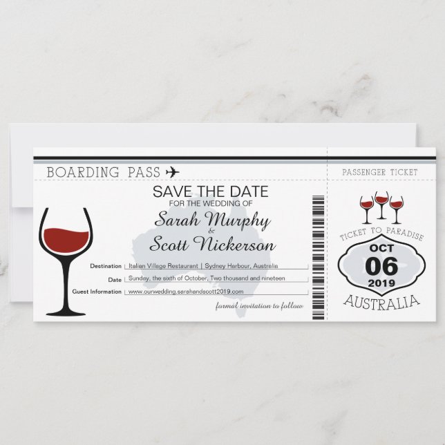 Australien Boarding Pass Save the Date (Vorderseite)