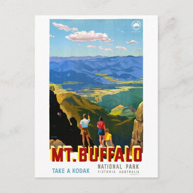 Australien Buffalo Vintage Travel Poster Postkarte (Vorderseite)