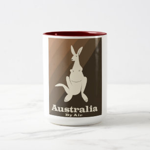 Australien By Air Kangaroo Reiseplakat. Zweifarbige Tasse