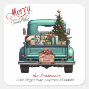 Australien Cattledog Retro Truck Weihnachten Quadratischer Aufkleber