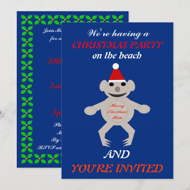 Australien Christmas Koala Bear Custom lädt Einladung (Vorne/Hinten)