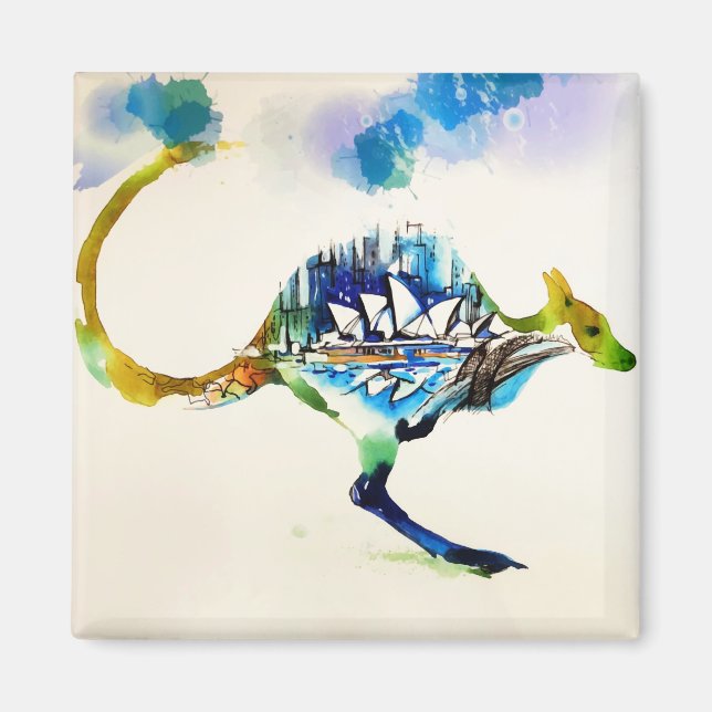 Australien City Skyline Liebe Watercolor Magnet (Vorne)