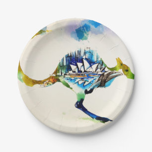 Australien City Skyline Liebe Watercolor Pappteller
