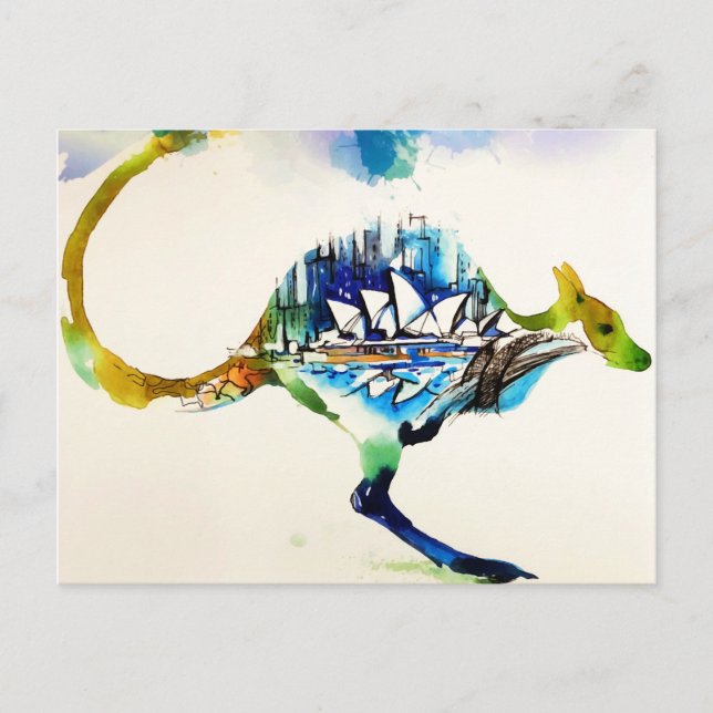 Australien City Skyline Liebe Watercolor Postkarte (Vorderseite)