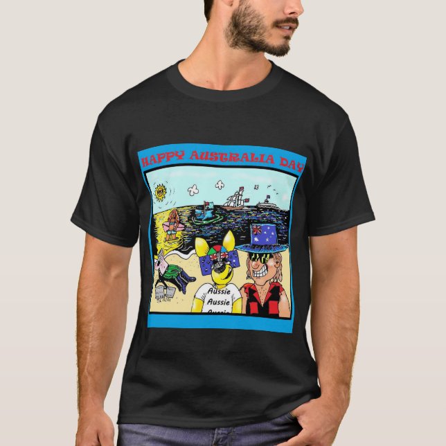 Australien Day Cartoon T - Shirt Mick und Hoppa  (Vorderseite)